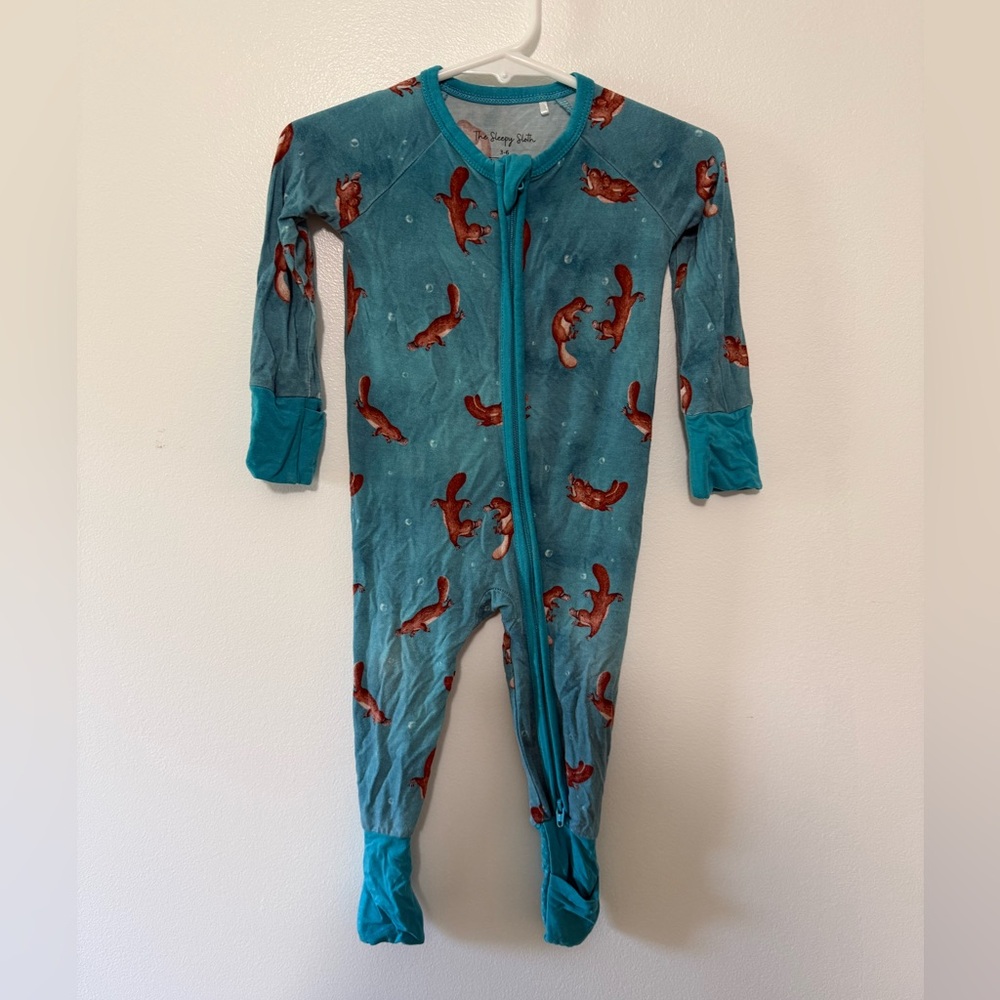 The Sleepy Sloth Platypus Blue Zippy Footie